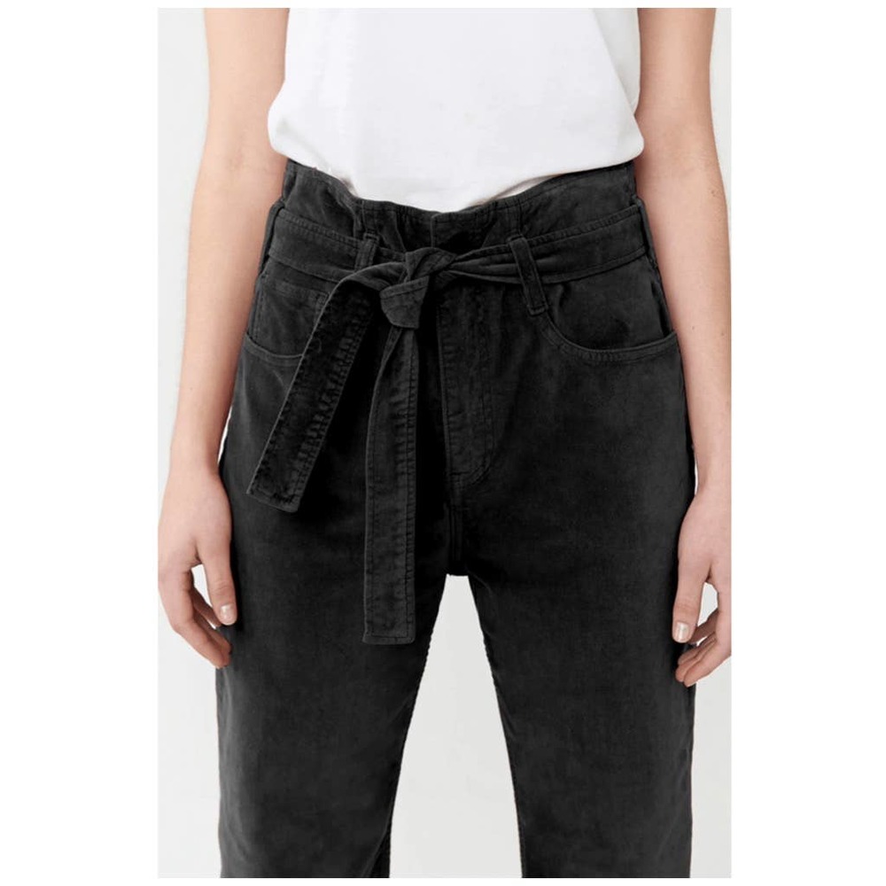 3x1 Kelly Paperbag Jean Belted Velvet Wide Leg Crop, Black